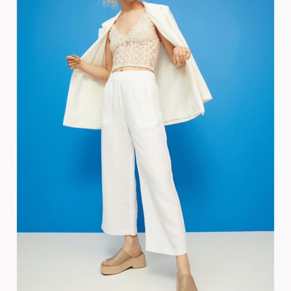 H&M Wide-Leg White Linen-Blend Pants NWT